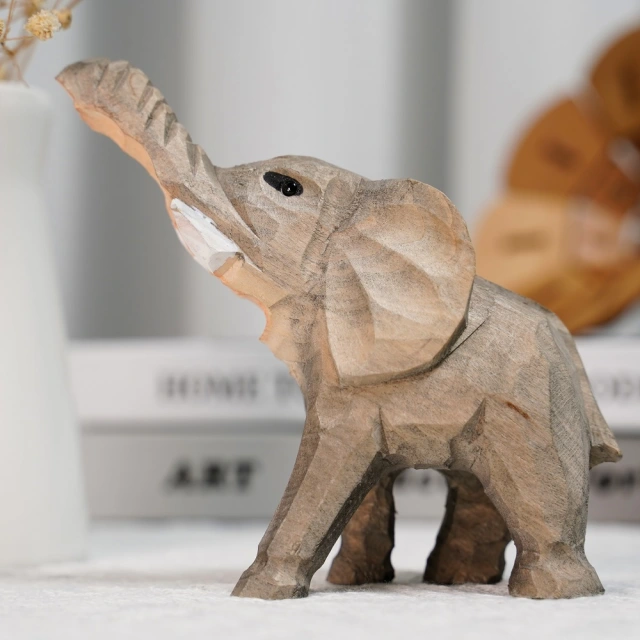 Elephant Handmade Wood Carving Ornament